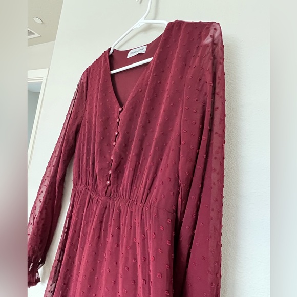 Citrus and Lemon Burgundy Red Holiday Maxi Dress - Picture 2 of 7